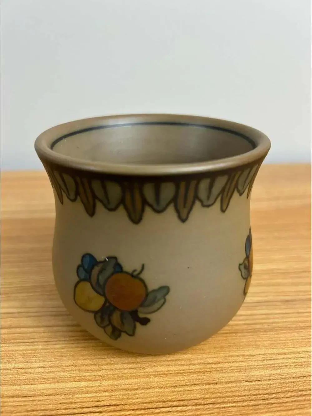 Hjorth Bornholm 1930's Antique Pottery Denmark small pot STAG MARK fruit motif